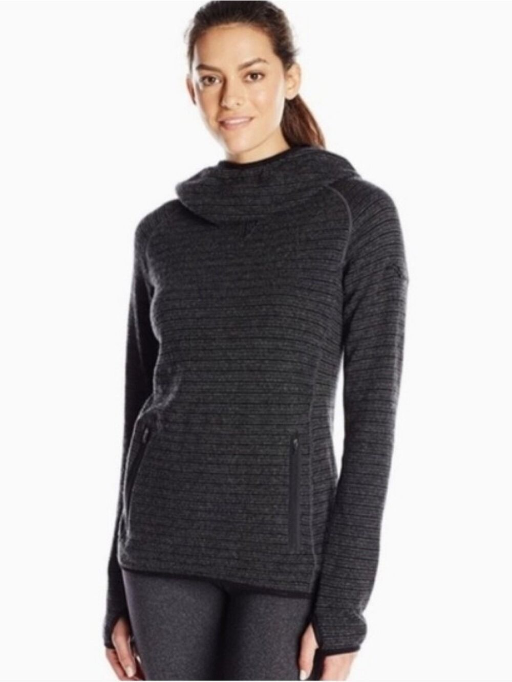 Saucony Wool Blend Ridge Runner Gray Black Funnel-Neck Sweatshirt Size Small